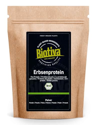 Protéines de pois poudre bio 1kg - Teneur en protéines de 83% - 100% d'isolat de protéines de pois - Sans gluten, soja ou lactose - Conditionné et contrôlé en Allemagne - Biotiva