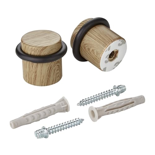 SOTECH Lot de 2 Butoirs de porte en acier STOPPER montage au sol (Ø 36 mm, hauteur 32 mm, décor chêne bois) Protection de butée