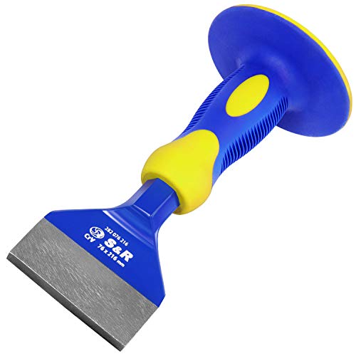 S&R Burin Plat de Maçon avec pare-coups 76 x 216mm. Pour Carrelages, Béton, Pierres, Sols, avec protection de mains