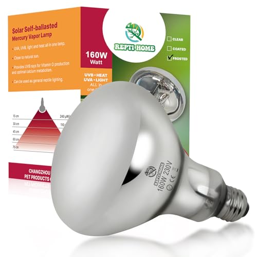 REPTI HOME UVA UVB Lampe Chauffante Pour Reptiles, 160W E27 Ampoule Lampe UVB, Lampe Chauffante Pour Reptiles Et Amphibiens, Tortue