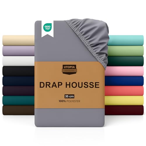 Utopia Bedding Drap Housse - Gris, 160 x 200 cm - Coupes de 35 cm pour Matelas épais - Polyester Microfibre brossée