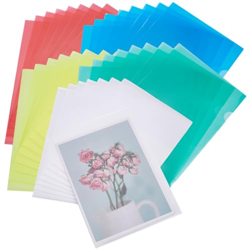 FINGERINSPIRE 40Pcs Pochette en Plastique de Type L 5 Couleurs 30.9X21.8cm pour Copie Pochette de Projet Pochette de Projet Pochette de Document en Papier Pochette Transparente Pochettes en Plastique