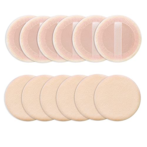 Sibba Lot de 12 Houppettes Rondes En Velours pour le Visage pour le Maquillage pour le Corps pour Estomper le Fond de Teint la Crème Ruban de Maquillage Applicateur de Coussin éPonge (Couleur Peau)