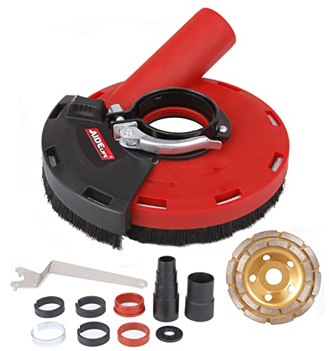 Aidelife Capot de Protection Meuleuse Angulaire 115/125mm avec bague d'adaptation et connecteur d'aspirateur +Disque Diamant à Meuler Béton 125mm