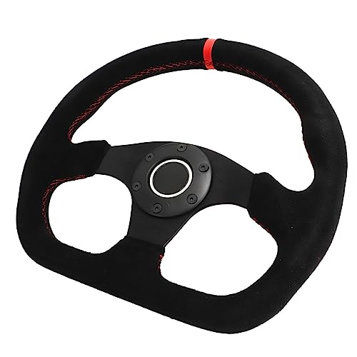 Volant Universel de Type D, Volant de Voiture 325 Mm Plat Profond 6 Boulons Cadre Noir en Cuir Sport Volant de Course Remplacement Universel de la Roue à la Dérive