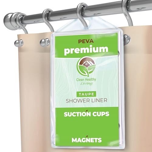 Clean Healthy Living Premium de Douche en PEVA Liner : inodore et résistant aux moisissures (avec aimants et ventouses). Eco Friendly 70 x 71 in. Long – Couleur Taupe, Vinyle, Lin, 1