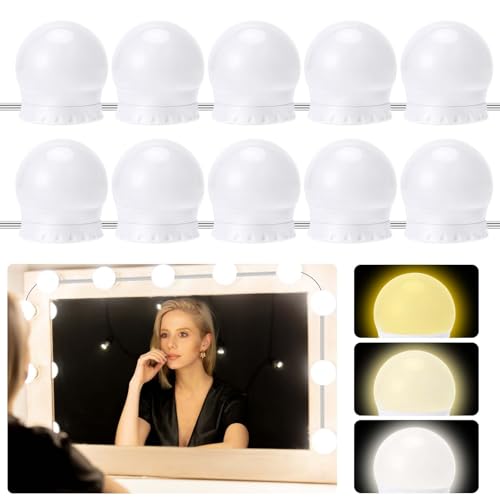 Auauraintt Lumière de Miroir,10 Ampoules Hollywood Kit de Lumière LED Dimmable,lampe de coiffeuse réglable en 3 couleurs,lampe de maquillage,convient pour miroir de maquillage,miroir de salle de bain