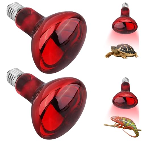 UQTUKO Reptile Ampoules Chauffantes, 2 Pièces Lampe Chauffante Infrarouge Dimmable E27 100W Rouge ampoule chauffante Pour Reptiles & Amphibiens, Dragon Barbu, Lézard, Tortue
