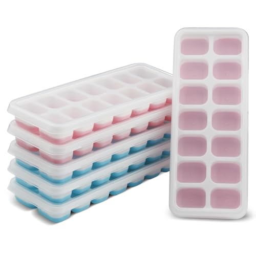 Bac à glaçons en silicone, lot de 6, 84 compartiments, avec couvercle, sans BPA, fond souple pour un démoulage facile, idéal pour les boissons froides, le whisky et les cocktails