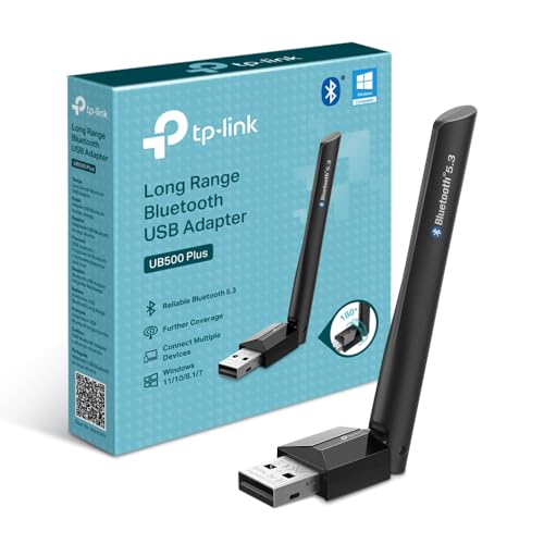 TP-Link UB500 Plus Adaptateur Bluetooth USB, Dongle Bluetooth 5.3, Multi-Directional Antenne, Clé Bluetooth pour PC, Casque, Souris, Manette, Smartphone, Tablette, Compatible avec Windows 11/10/8.1/7