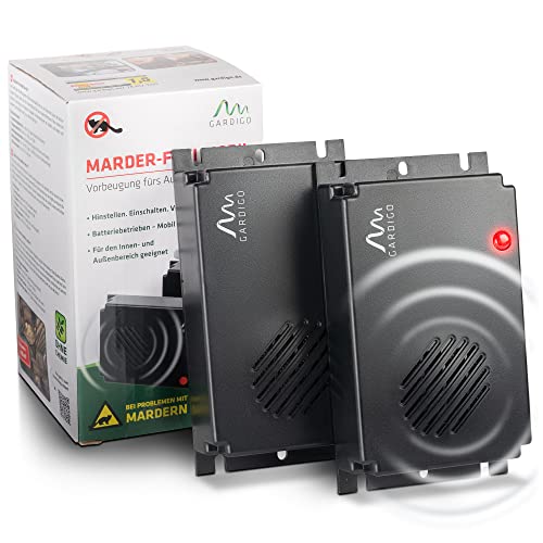 Gardigo® Lot de 2 Répulsifs Anti-Fouines et Rongeurs Ultrason – Protection Efficace Contre Les Martres, Ratons Laveurs et Souris | Autonomie Longue Durée | Idéal pour Voiture, Garage et Grenier