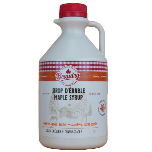 Sirop d'érable en cruchon de 1 litre - Ambré - Direct producteur - 100% pur du Canada - Les Trésors d'érable - Authentique et 100% naturel - Parfait pour les pancakes et desserts