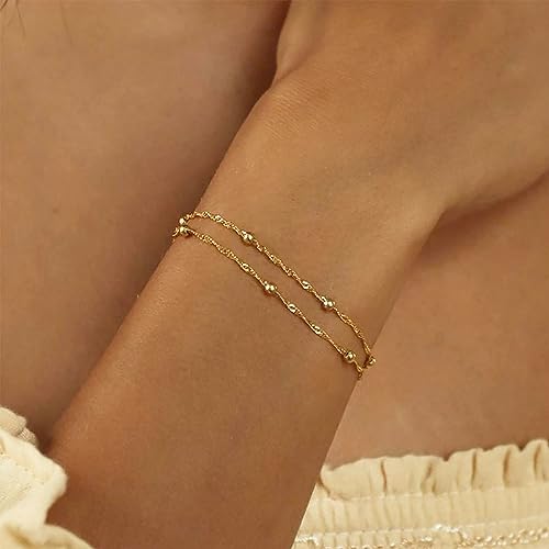 Kryzalite® Bracelets en or pour femme, bracelet superposé plaqué or 18 carats, bracelets à chaîne torsadée scintillante simples, bracelets réglables, pour femme