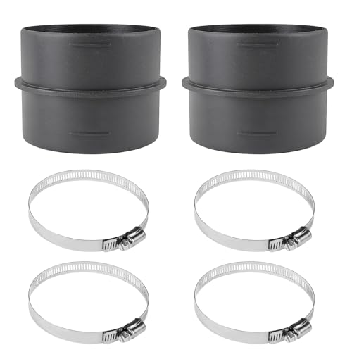 Ducting Joiner Lot de 2 raccords de tuyau de ventilation 60 mm avec 4 colliers de serrage en acier inoxydable - Raccord pour tuyau de conduit de chauffage, chauffage auxiliaire