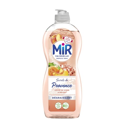 Mir Vaisselle - Secrets de Provence - Pêche de Vigne & Melon - Expérience Complète et Unique -Pouvoir Dégraissant -Sans Conservateurs - Sans Allergènes Parfum - Respect de la Peau - Bouteille de 675ml