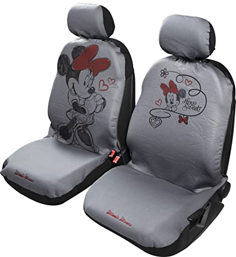 Disney Paire de Housses de siège Avant Auto universelles, avec appuie-têtes séparés, Compatible avec Les airbags, Motif Mickey/Minnie, Gris