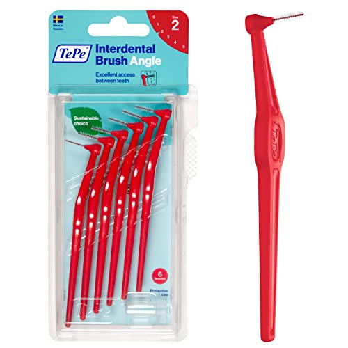 TePe Brossettes interdentaires Angle - Idéal pour le nettoyage des espaces interdentaires des molaires - 1 x 6 brossettes - Diamètre 0,5mm - Rouge