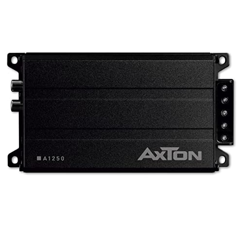 AXTON A1250 Amplificateur numérique mono ultra compact pour voitures et camping-cars, mini amplificateur de basses 1 canal avec entrée haut niveau, amplificateur de classe D, 2 ohms stables, 1 x 150 W
