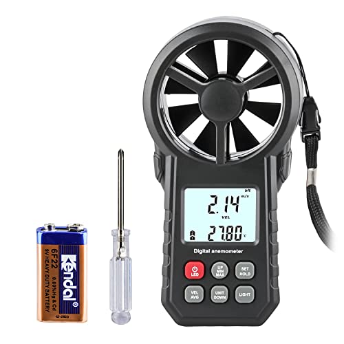 Anémomètre numérique, débitmètre d'air portable, appareil de mesure CFM pour ventilateur CVC/tir/drone, anémomètre de débit d'air avec capteur de température du vent/humidité, noir