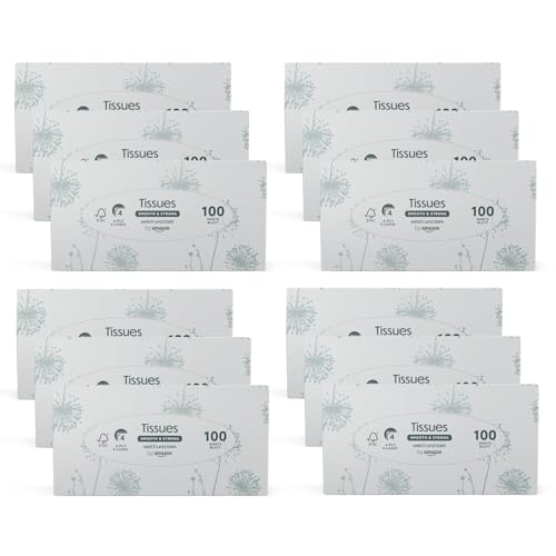 by Amazon Mouchoirs 4 épaisseurs, 1200 pièces, 12 lot de 100