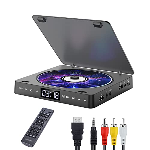 Gueray Lecteurs DVD pour TV DVD Player Toutes Les Régions Gratuit Portable Mini Lecteur DVD CD avec HD 1080p HDMI/AV USB / 3.5mm Aux Port Inclus Télécommande, Câble HDMI et AV (Noir)