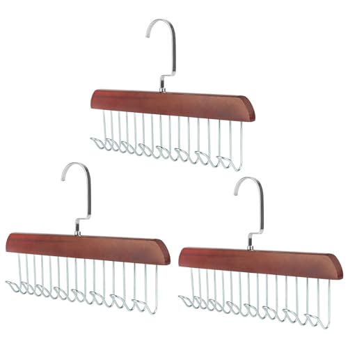 3 Pièces Cintre en pour Ceintures, Porte Cravate avec 8 Crochets, 360° Crochet Cintre, AntidéRapant Cintre Bois, Porte Foulard, Porte Ceinture pour Foulards, Cravates, Ceintures
