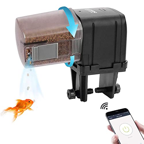 Lychee Distributeur Automatique d'aquarium, minuterie contrôlée par 2.4G Wi-FI, Distributeur de Nourriture pour Poissons avec écran LCD pour Aquarium (Noir)