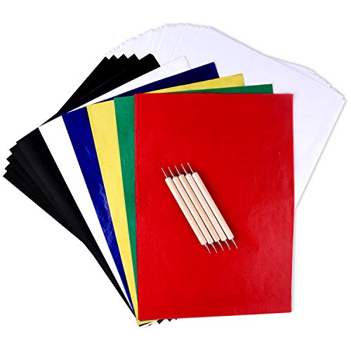 TUPARKA 125 feuilles papier carbone couleur et papier calque avec 5 outils de stylet en relief PCS, papier de transfert de carbone pour les dessins sur bois