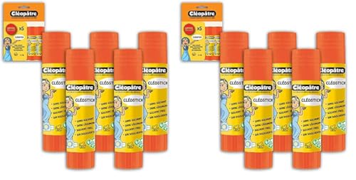 CLEOPATRE Cléopâtre-BL5BA8-CléoStick-Blister Colle Transparente de 8 g, Lot de 10 bâtons de 8g.