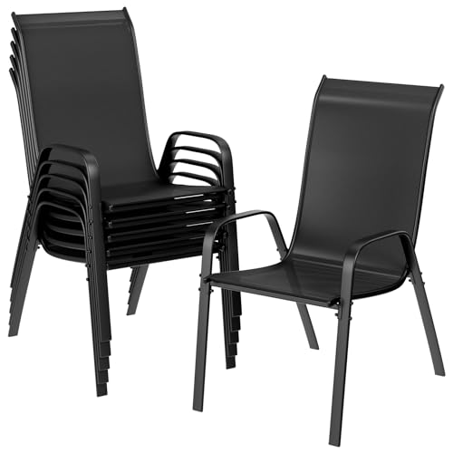 LIFERUN Lot chaises de Jardin empilables à Dossier Haut - Structure en Acier textilène - pour Jardins, Cours, balcons, Restaurants - Charge maximale : 150 kg - 54 x 69 x 93 cm (6, Noir)