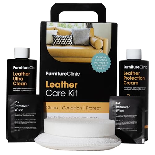 Kit d’Entretien pour Meubles en Cuir Furniture Clinic – Kit de Nettoyage Premium pour Canapés & Mobilier en Cuir – Nettoyant Cuir & Conditionneur Cuir 250 ml – Tous Types de Cuir
