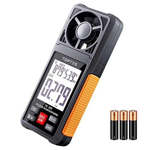 Anémomètre numérique TopTes TS-301, Compteur de Vitesse du Vent Avec écran LCD 2,26 pouces, Débitmètre d'air pour HVAC/Voile/Surf/Prise de Vue/Drone, 6 Unités de Mesure Rétroéclairage Jauge de Vent