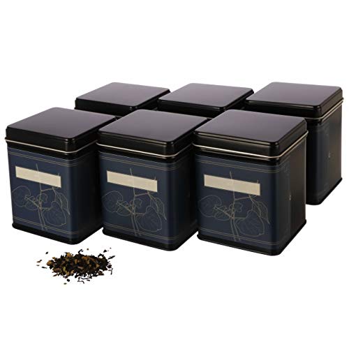 Dosenritter | 6 x boîte à thé classique, empilable, avec étiquettes florales| étanche, métal, pour 140g de Earl Grey | 9.8 x 7.6 x 7.6 cm (HxLxP) | également idéale comme boîte á farine, à riz