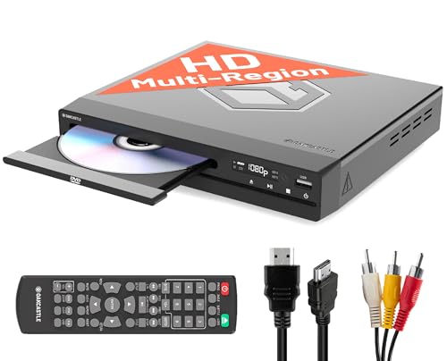 Lecteur DVD pour TV | Lecture Multirégionale | Lecteur DVD HDMI avec Upscaling 1080P | CD Player avec MP3 et USB | Câble HMDI, Câble RCA et Télécommande Inclus | OAKCASTLE DVD100