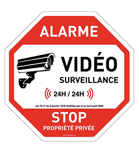 AUA SIGNALETIQUE - Panneau De Signalisation Circulaire en PVC 1.5 mm (Ø 170 mm, Alarme sous Vidéo Surveillance 2)