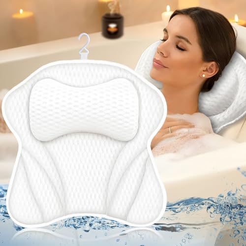 BARAKYEG Coussin de Bain,Oreiller de Bain 4D Coussin Baignoire avec 6 Ventouses,Oreiller de Baignoire Ergonomique Home Tête Oreiller pour Baignoire de Oreiller Spa,Jacuzzi Accessoires de Bain(44*42cm)