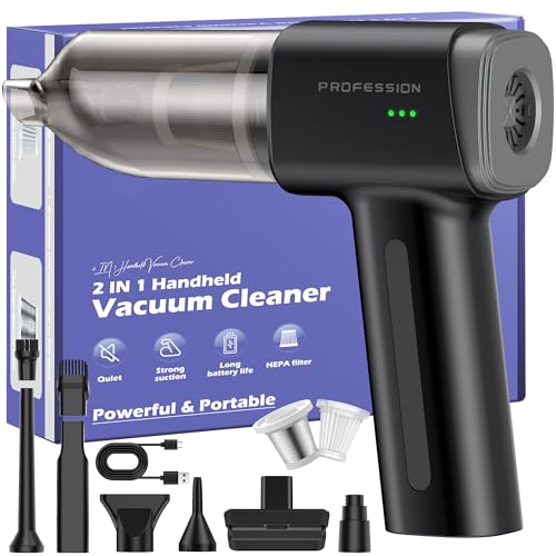Bemkia Aspirateur à Main,21000Pa Aspirateur Voiture Puissant sans Fil,2 in 1 2 Vitesses Mini Aspirateur de Table pour Poils d'animaux,Voiture,Maison-Noir