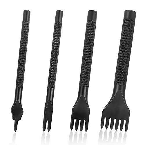 QIMEI-SHOP Kit Outils Perforatrice 4mm DIY Outils de Couture de Poinçon de Trou en Cuir En Acier Craft Laçage Coudre Ciseau Set 1/2/4/6 Dents 4 Pièces