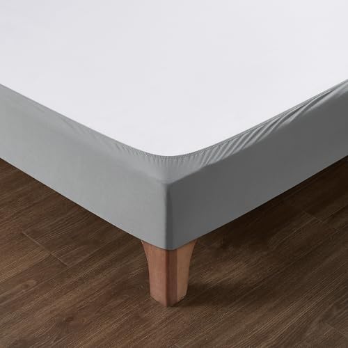Dahlica Cache Sommier 140x190 Gris – Tissu Doux et Extensible – Rendu Impeccable – Facile à Installer
