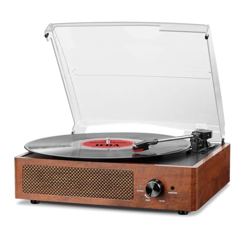 Platine Vinyle Bluetooth Portable à 3 Vitesses (33 1/3, 45 78 TR/Min), Vintage Tourne-Disque avec Haut-parleurs stéréo intégrés