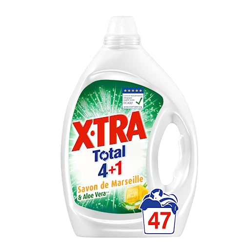 X•Tra Total - 47 lavages - Lessive liquide - 4en1 - Savon de Marseille & Aloe Vera - Convient aux peaux sensibles - Efficace dès 20°C - Propreté - Eclat - Fraîcheur - Economique - Emballage recyclable