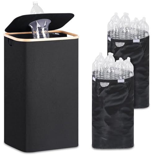 iEGrow 110L Poubelle de Recyclage, Poubelle Cuisine Poubelle Compacteur pour Bouteille Plastique, Rangement de Bouteilles Consignées avec Deux Sacs de Transport