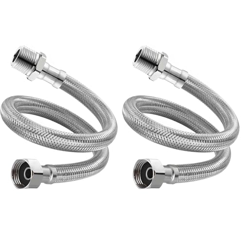 2 Pièces Tuyaux de Raccordement Flexibles Robinets, Tressé Acier Inoxydable Rallonge Lavabo Tubes, pour Salle de Bains Robinets de Toilettes Évier de Cuisine Tuyaux d'Entrée d'Eau (20cm)