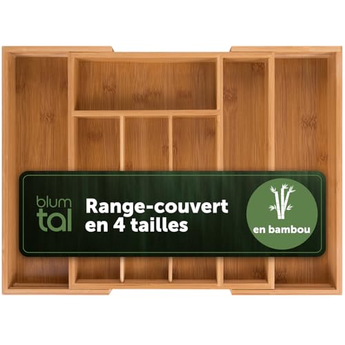 Blumtal Range couverts pour tiroir 100% bambou - Range couverts avec 5 à 7 compartiments - Organisateur tiroir cuisine - Rangement couverts tiroir cuisine - Rangement couvert - Range couvert tiroir