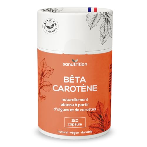 Beta Carotine d'algue 50.000 UI de vitamine A par gélule | 120 gélules | Hautement dosé | à base d'algue Dunaliella salina et d'extrait de carotte | Végétalien