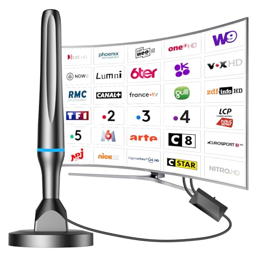 Antenne TV Intérieur Puissante TNT HD, 2024 Puissante Antenne TV Intérieur de Base magnétique puissante - 420km Réception Longue Portée à 360°, Compatible avec TV Portable 4K 1080P et Tous Les TV