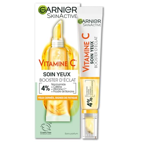 GARNIER Skin Active - Soin Yeux Booster D'Éclat - Réduit Les Cernes & Signes De Fatigue - Niacinamide, Caféine, Vitamine C, Poudre De Banane - Vegan & Cruelty Free - Tous Types de Peaux - 15 ml