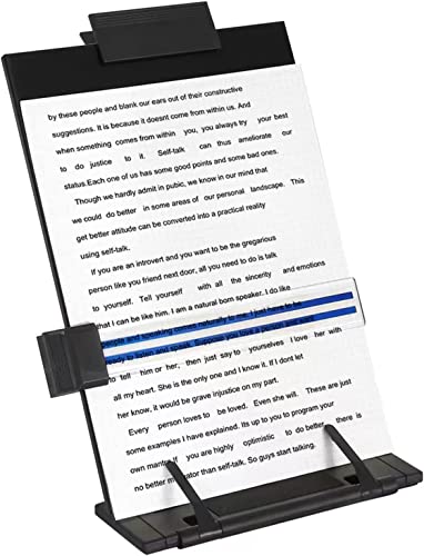 OBYCPIN Porte-documents de Bureau avec Guides-lignes, Porte-copie Chevalet, Porte-livre de Bureau, 7 Positions Réglables, Matériau Métallique, avec Clip Réglable pour Bureau/École/Maison (Noir)