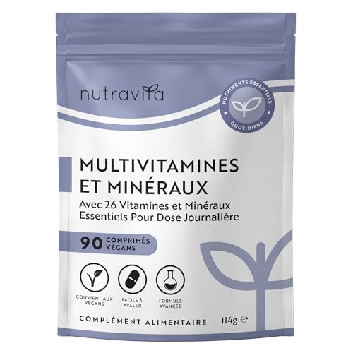 Nutravita Multivitamines et Minéraux - 90 Comprimés 26 Nutriments dont Zinc Fer Selenium Vitamine C A B D3 E K - Vitamines, Minéraux et Compléments Vegan Haute Absorption
