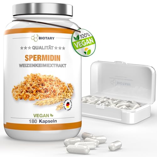 Spermidine - 180 gélules de 606 mg - 4 mg par portion quotidienne - pilulier inclus - qualité supérieure à haute dose - testé en laboratoire - végétalien